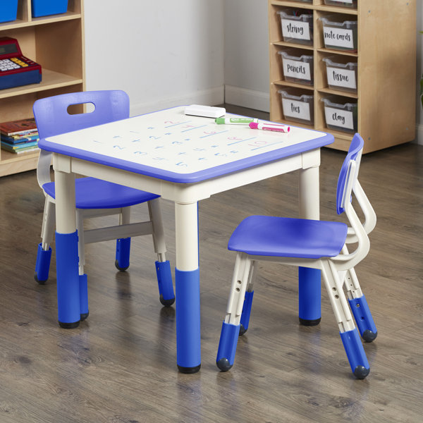ECR4Kids DryErase Square Activity Table with 2 Chairs, Adjustable